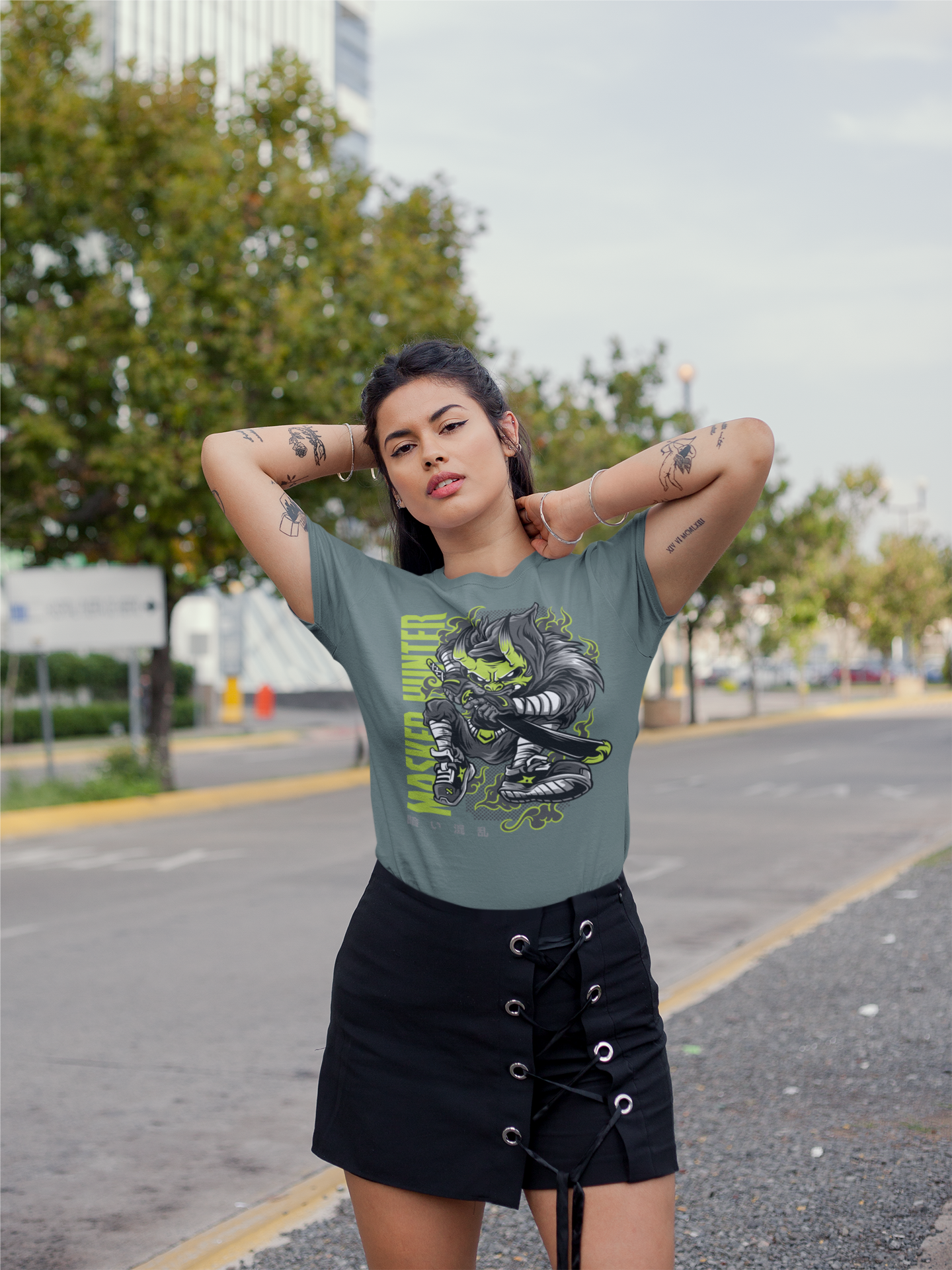 MASKED HUNTER Warrior Green Kryot Streetwear Frontprint - Creador Bio Camiseta Adulto SH