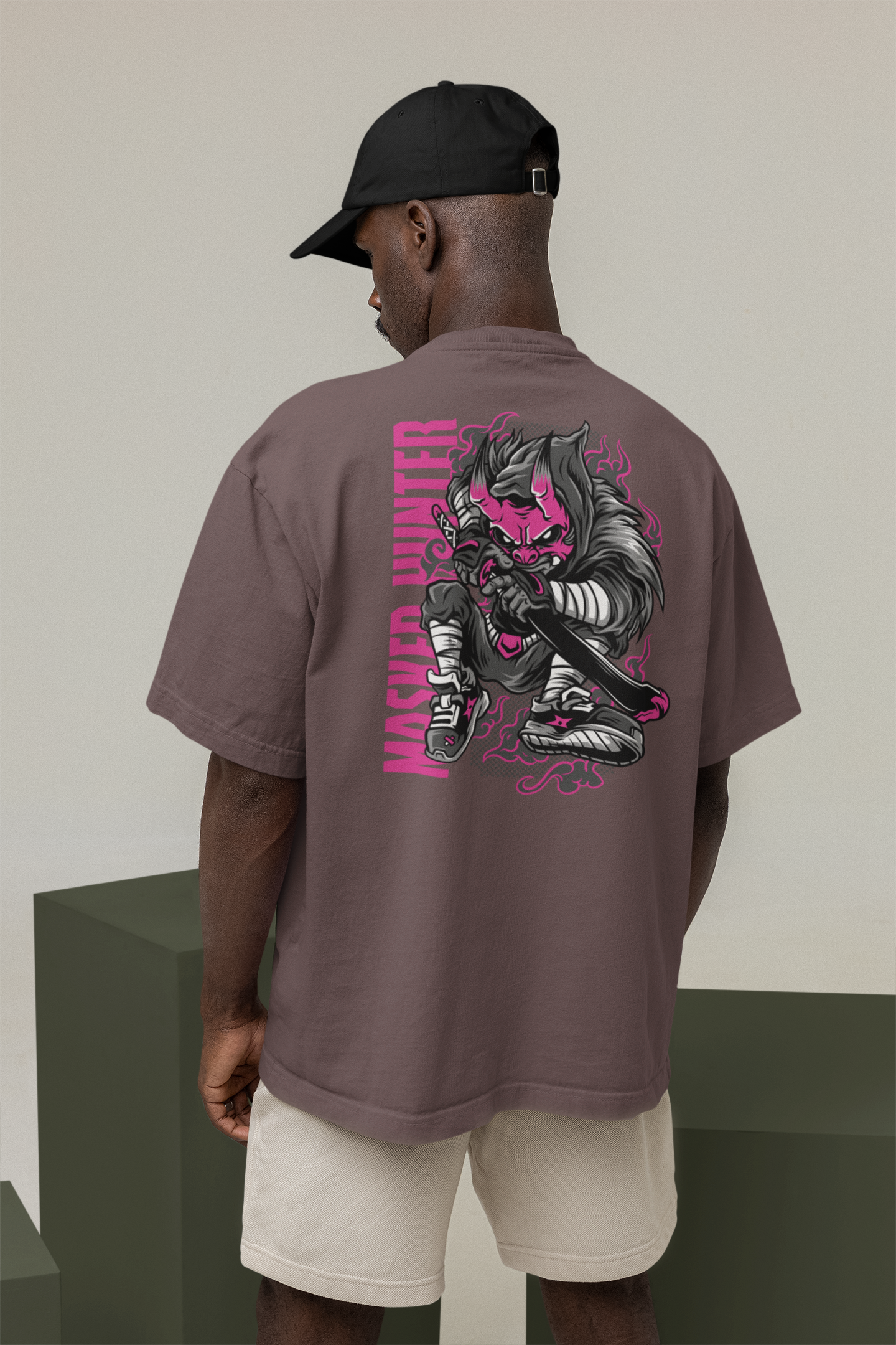 Camiseta Oversized Unisex Freestyler Bio para adultos con estampado en la espalda MASKED HUNTER Warrior Streetwear SH