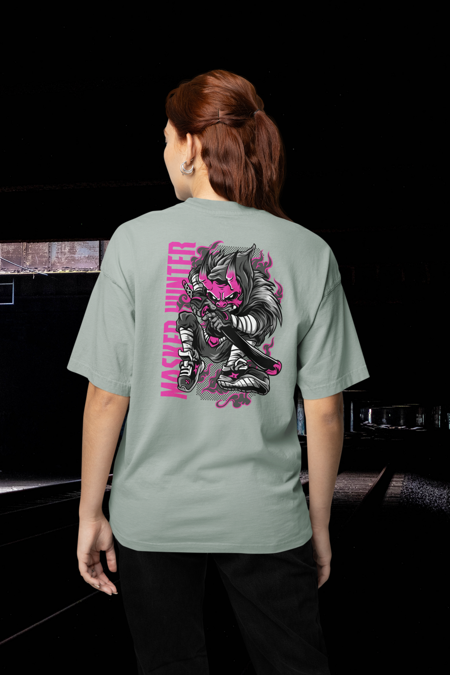 Camiseta Oversized Unisex Freestyler Bio para adultos con estampado en la espalda MASKED HUNTER Warrior Streetwear SH