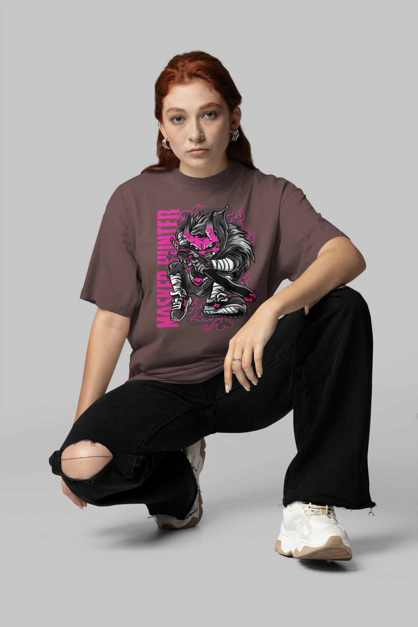 KRYOT Warrior Masked Hunter T-Shirt Frontprint - Unisex Oversized Bio Heavyweight T-Shirt 240 GSM Bio-Baumwolle