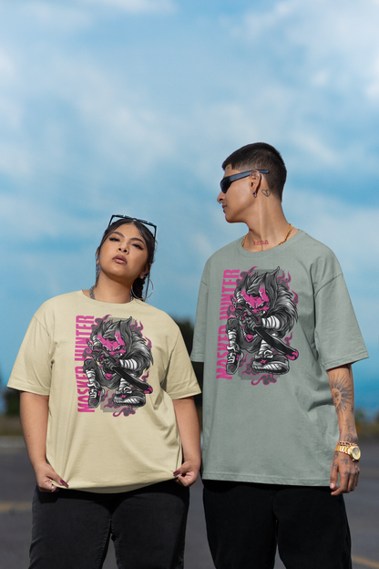 KRYOT Warrior Masked Hunter T-Shirt Frontprint - Unisex Oversized Bio Heavyweight T-Shirt 240 GSM Bio-Baumwolle