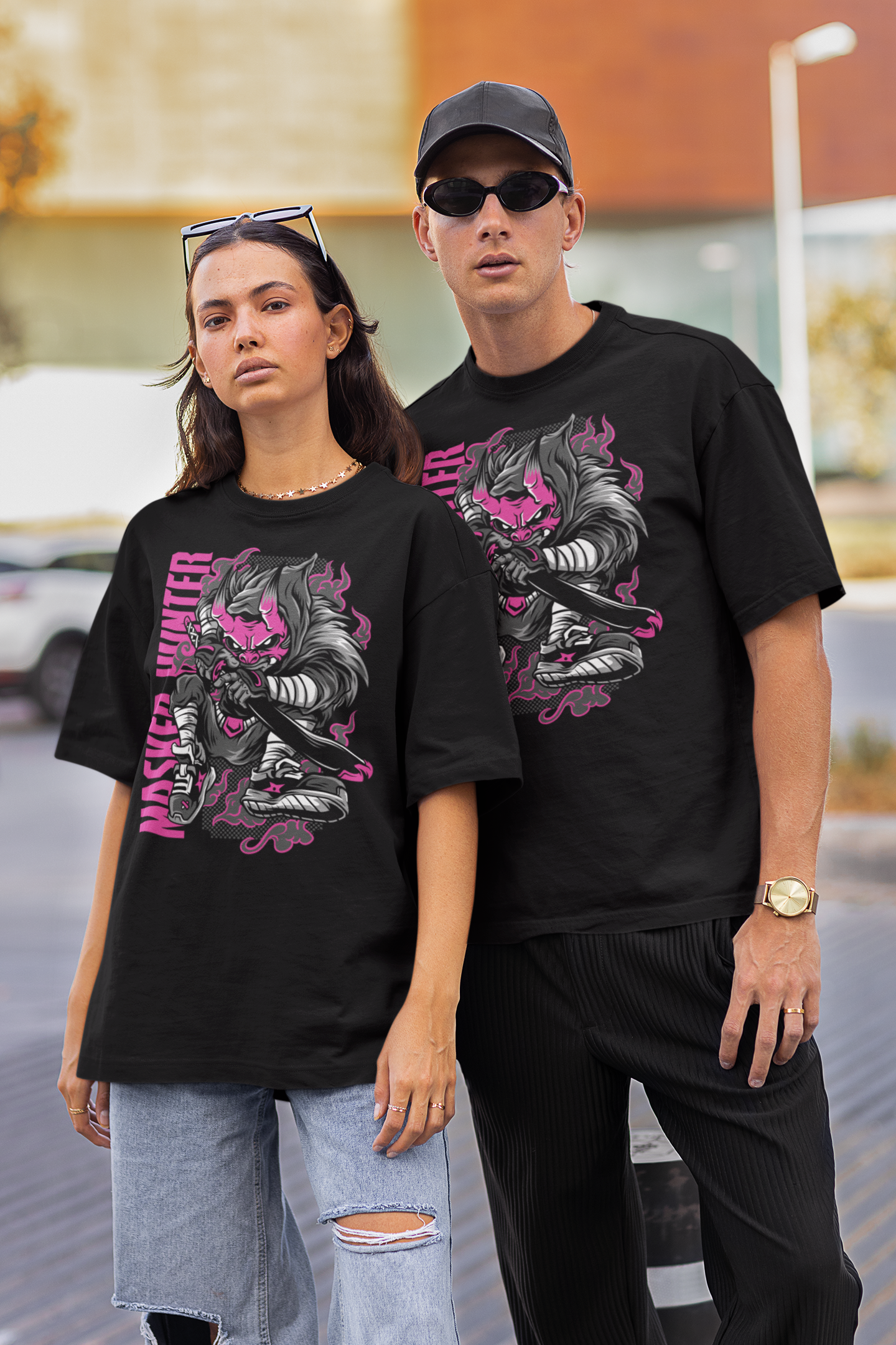 KRYOT Warrior Masked Hunter T-Shirt Frontprint - Unisex Oversized Bio Heavyweight T-Shirt 240 GSM Bio-Baumwolle