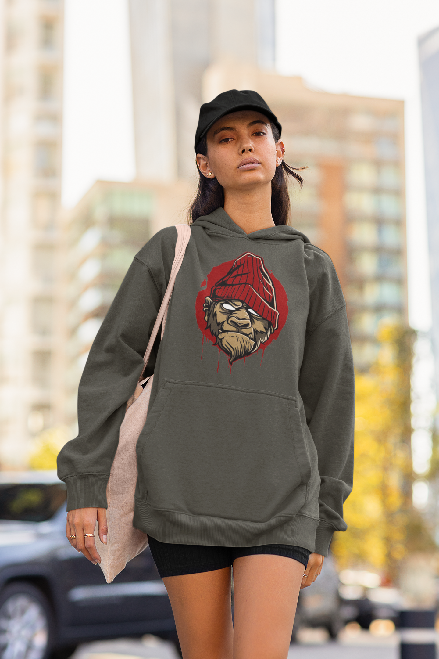 KRYOT Monkey Boss Hoodie Frontprint - Unisex Heavyweight Oversized Streetwear 350 GSM Bio-Baumwolle