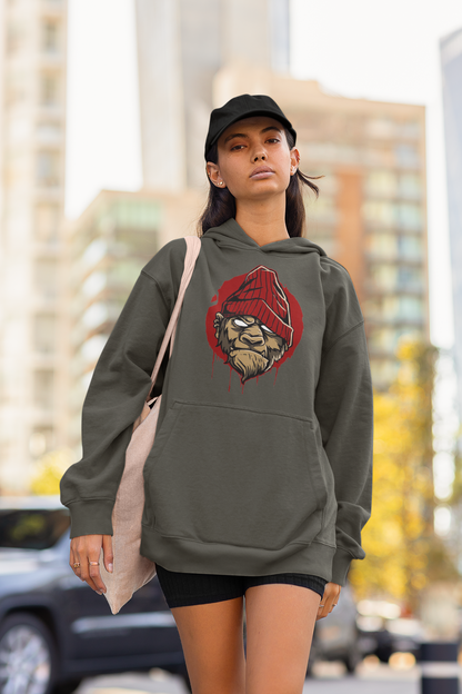 KRYOT Monkey Boss Hoodie Frontprint - Unisex Heavyweight Oversized Streetwear 350 GSM Bio-Baumwolle