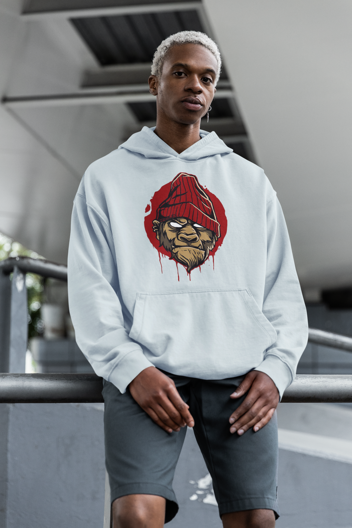 KRYOT Monkey Boss Hoodie Frontprint - Unisex Heavyweight Oversized Streetwear 350 GSM Bio-Baumwolle