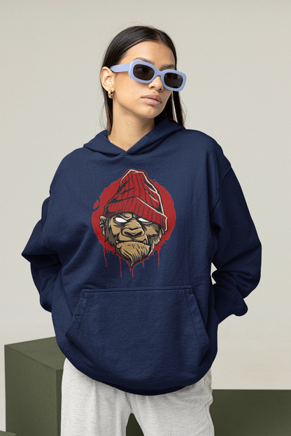 KRYOT Monkey Boss Hoodie Frontprint - Unisex Heavyweight Oversized Streetwear 350 GSM Bio-Baumwolle