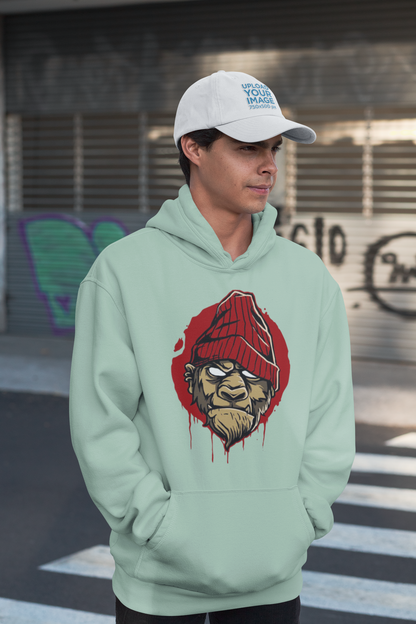KRYOT Monkey Boss Hoodie Frontprint - Unisex Heavyweight Oversized Streetwear 350 GSM Bio-Baumwolle