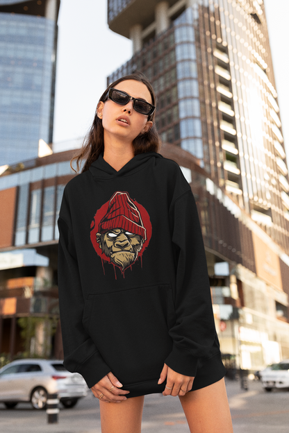 KRYOT Monkey Boss Hoodie Frontprint - Unisex Heavyweight Oversized Streetwear 350 GSM Bio-Baumwolle