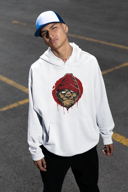 KRYOT Monkey Boss Hoodie Frontprint - Unisex Heavyweight Oversized Streetwear 350 GSM Bio-Baumwolle