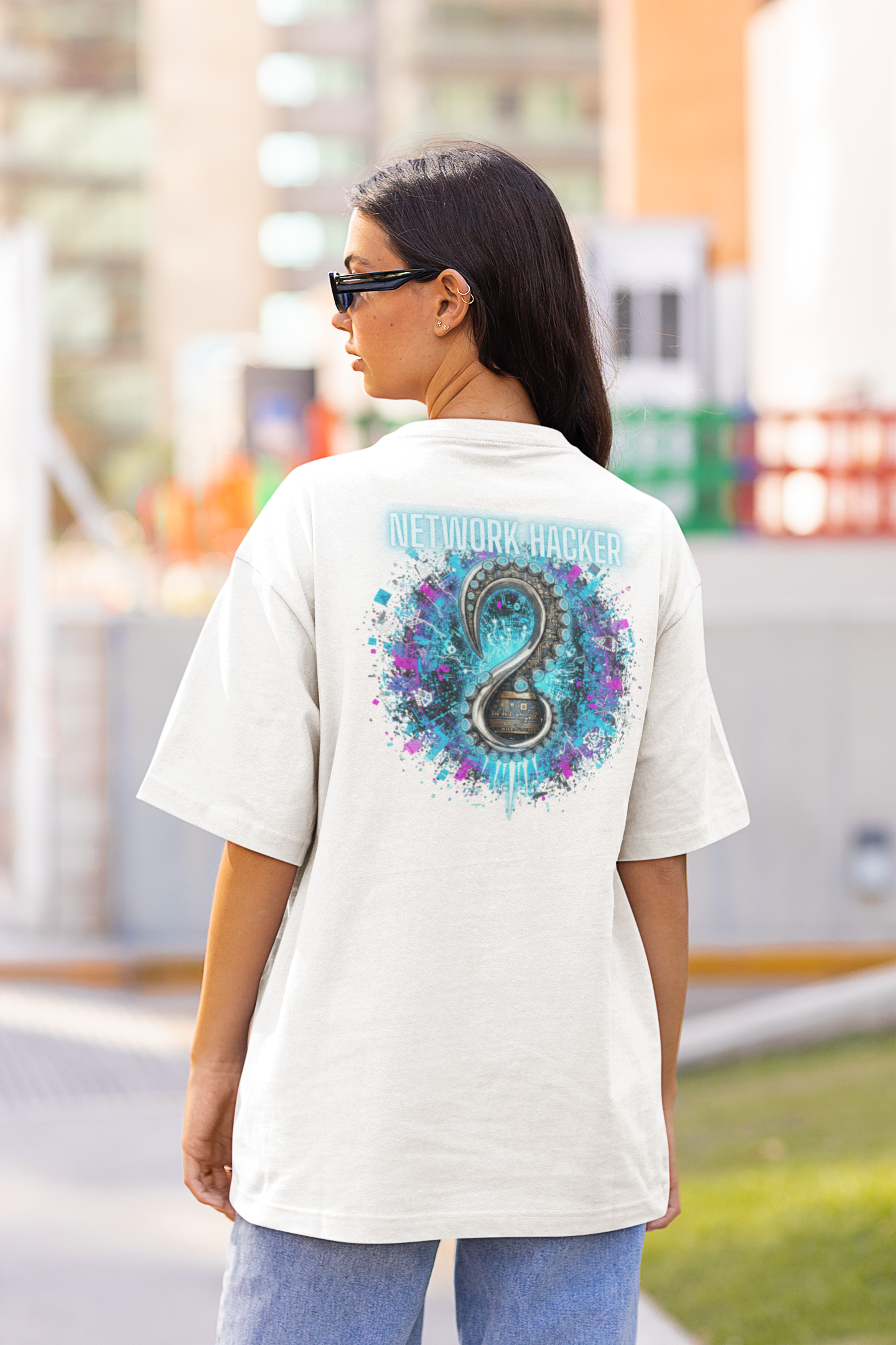 NETWORK HACKER Estampado trasero estilo urbano - Camiseta unisex Oversized Freestyler orgánica para adultos