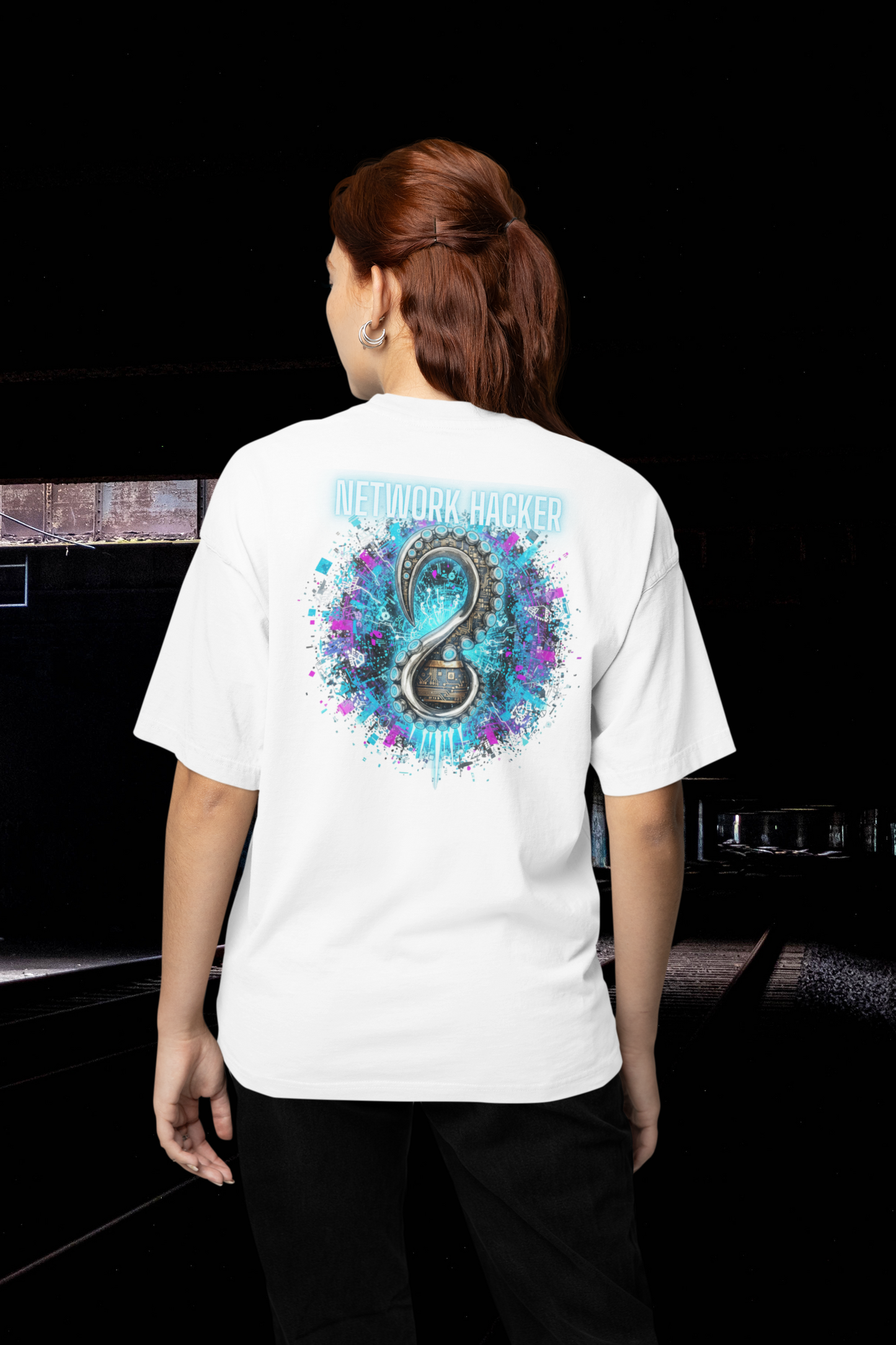 NETWORK HACKER Estampado trasero estilo urbano - Camiseta unisex Oversized Freestyler orgánica para adultos