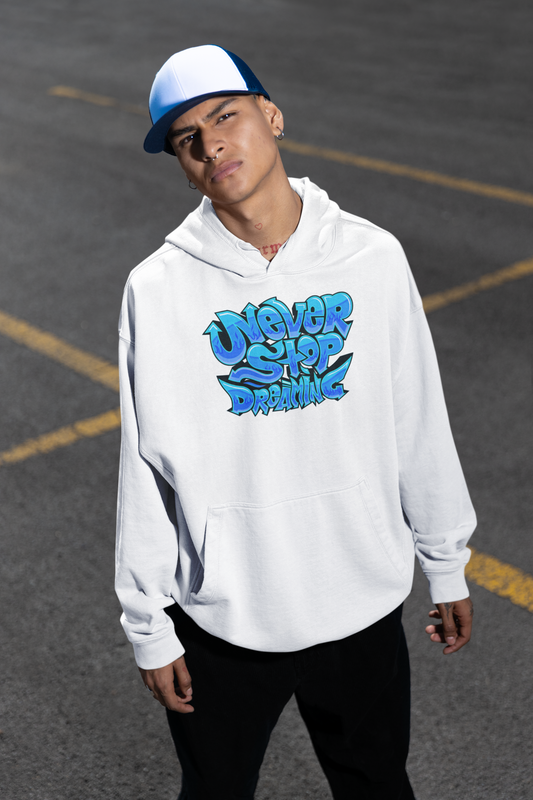 NEVER STOP DREAMING Streetwear Front Print - Slammer Organic Oversized Unisex Hoodie Adults SH