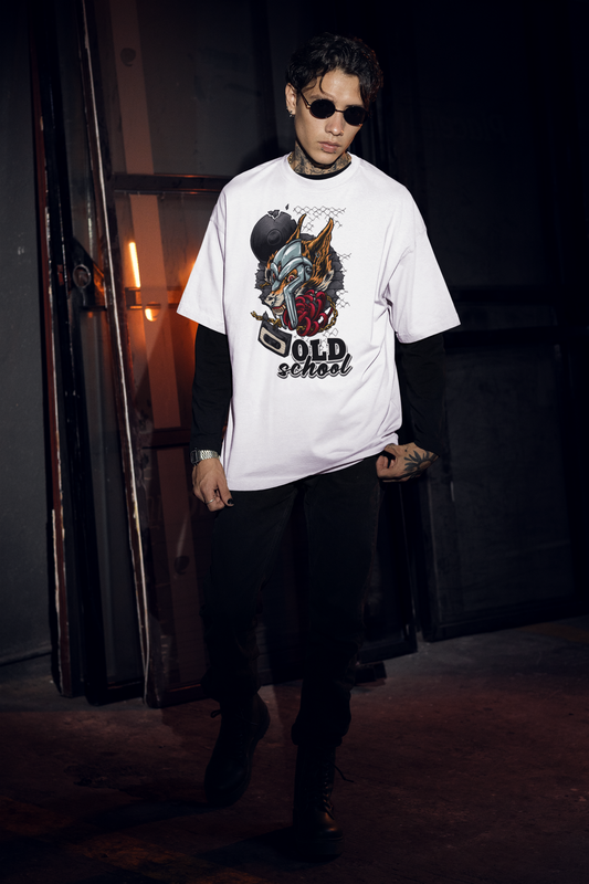 OLD SCHOLL WOLF Streetwear Imprimé avant - Freestyler Bio T-shirt Oversize Unisexe Adulte