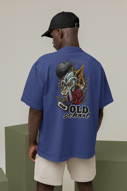 OLD SCHOOL WOLF Streetwear Imprimé au dos - T-shirt unisexe oversize bio Freestyler pour adultes SH