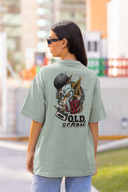 OLD SCHOOL WOLF Streetwear Imprimé au dos - T-shirt unisexe oversize bio Freestyler pour adultes SH
