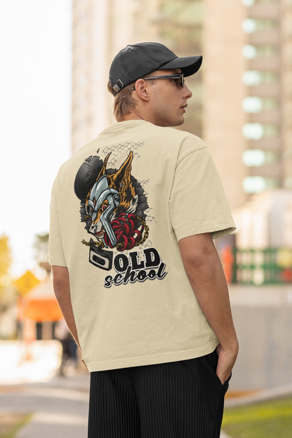 OLD SCHOOL WOLF Streetwear Imprimé au dos - T-shirt unisexe oversize bio Freestyler pour adultes SH