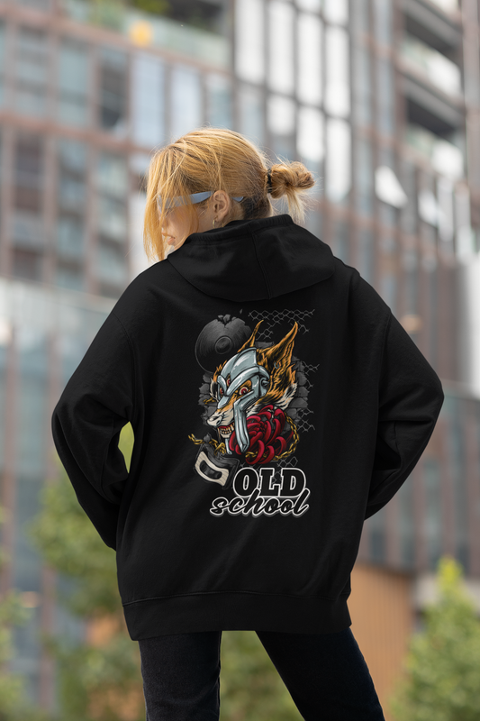OLD SCHOOL WOLF Streetwear Backprint - Slammer Organic Oversized Unisex Adult Hoodie SH