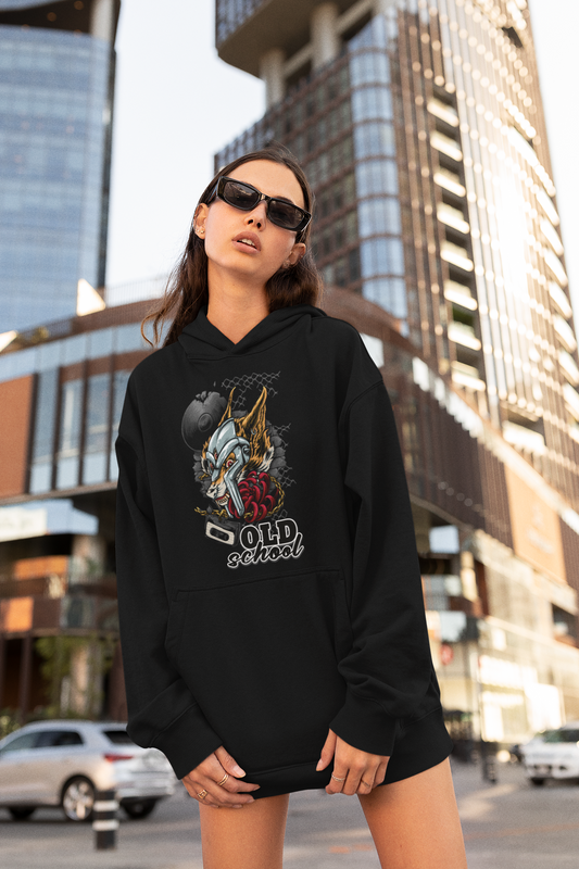 OLD SCHOOL WOLF Streetwear Front Print - Slammer Organic Oversized Unisex Adult Hoodie