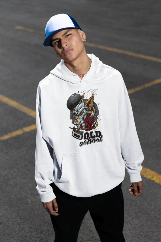 OLD SCHOOL WOLF Streetwear Front Print - Slammer Organic Oversized Unisex Adult Hoodie