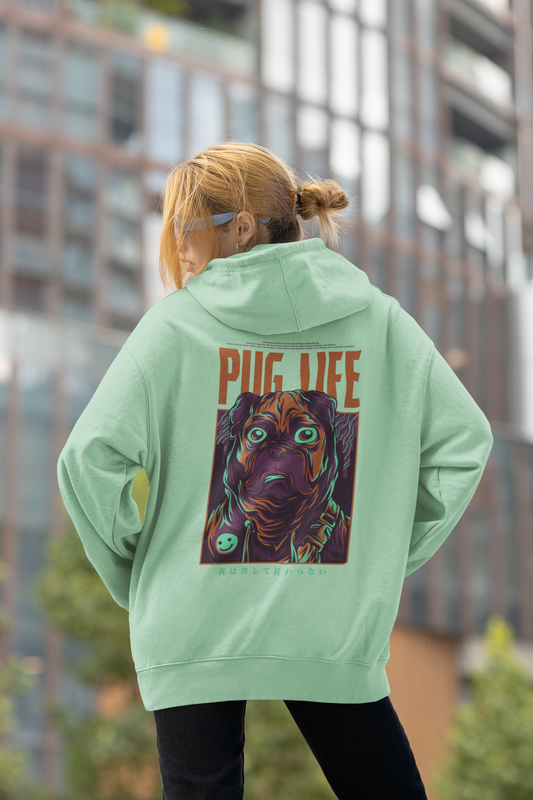 KRYOT Warrior Pug Life Hoodie - Unisex Heavyweight Oversized Streetwear 350 GSM Bio-Baumwolle