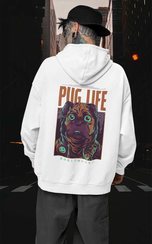 KRYOT Warrior Pug Life Hoodie - Unisex Heavyweight Oversized Streetwear 350 GSM Bio-Baumwolle