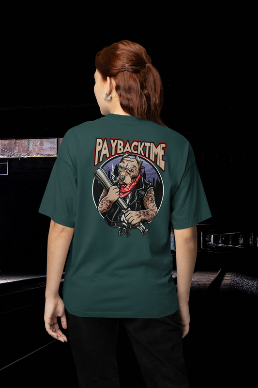 PayBackTime ROCKER DOG Streetwear Backprint - T-shirt unisexe ample en coton biologique Freestyler pour adultes
