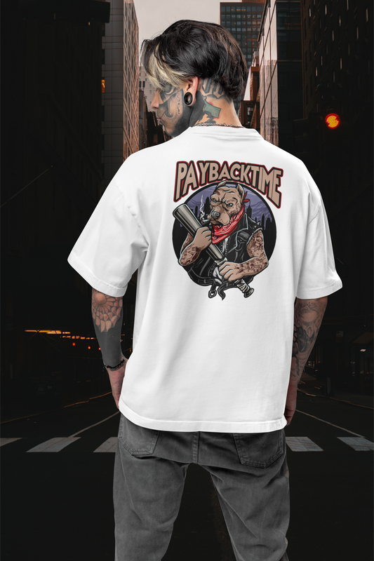PayBackTime ROCKER DOG Streetwear Backprint - T-shirt unisexe ample en coton biologique Freestyler pour adultes