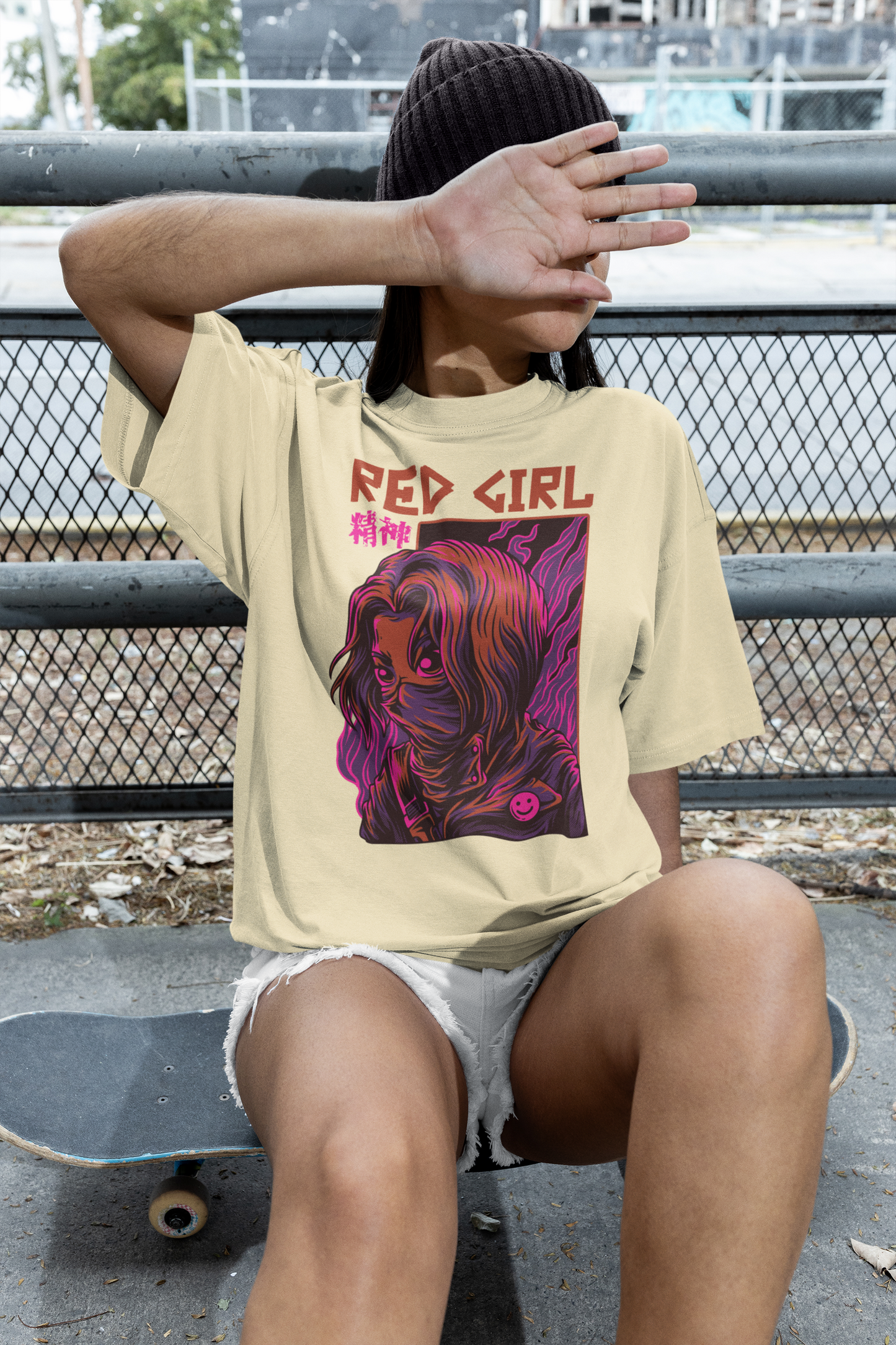 RED GIRL 2 Warrior Streetwear Frontprint - Freestyler Bio Oversized Unisex Camiseta Adulto SH
