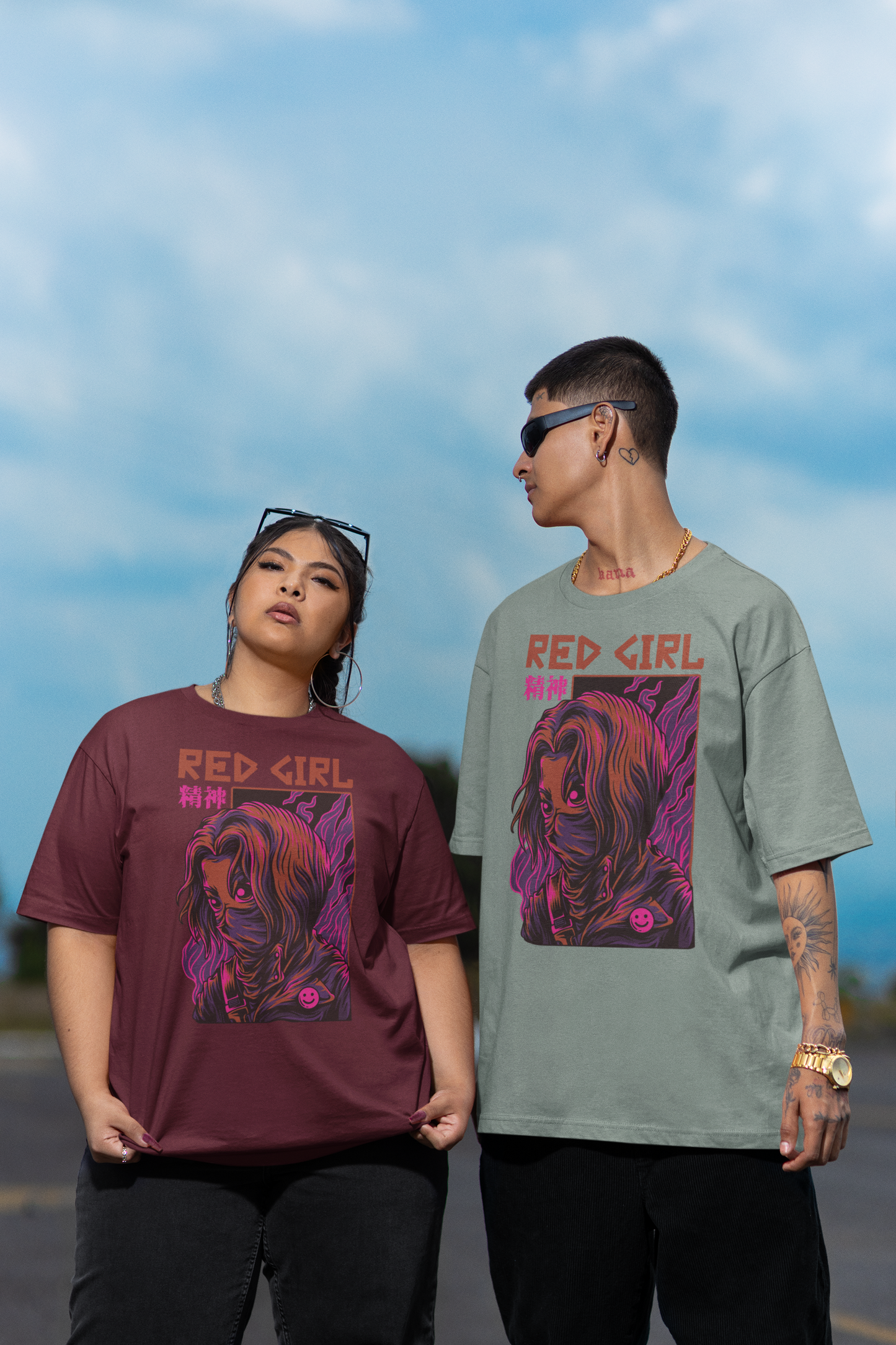 RED GIRL 2 Warrior Streetwear Frontprint - Freestyler Bio Oversized Unisex Camiseta Adulto SH