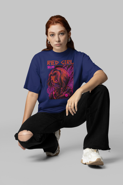 RED GIRL 2 Warrior Streetwear Frontprint - Freestyler Bio Oversized Unisex Camiseta Adulto SH