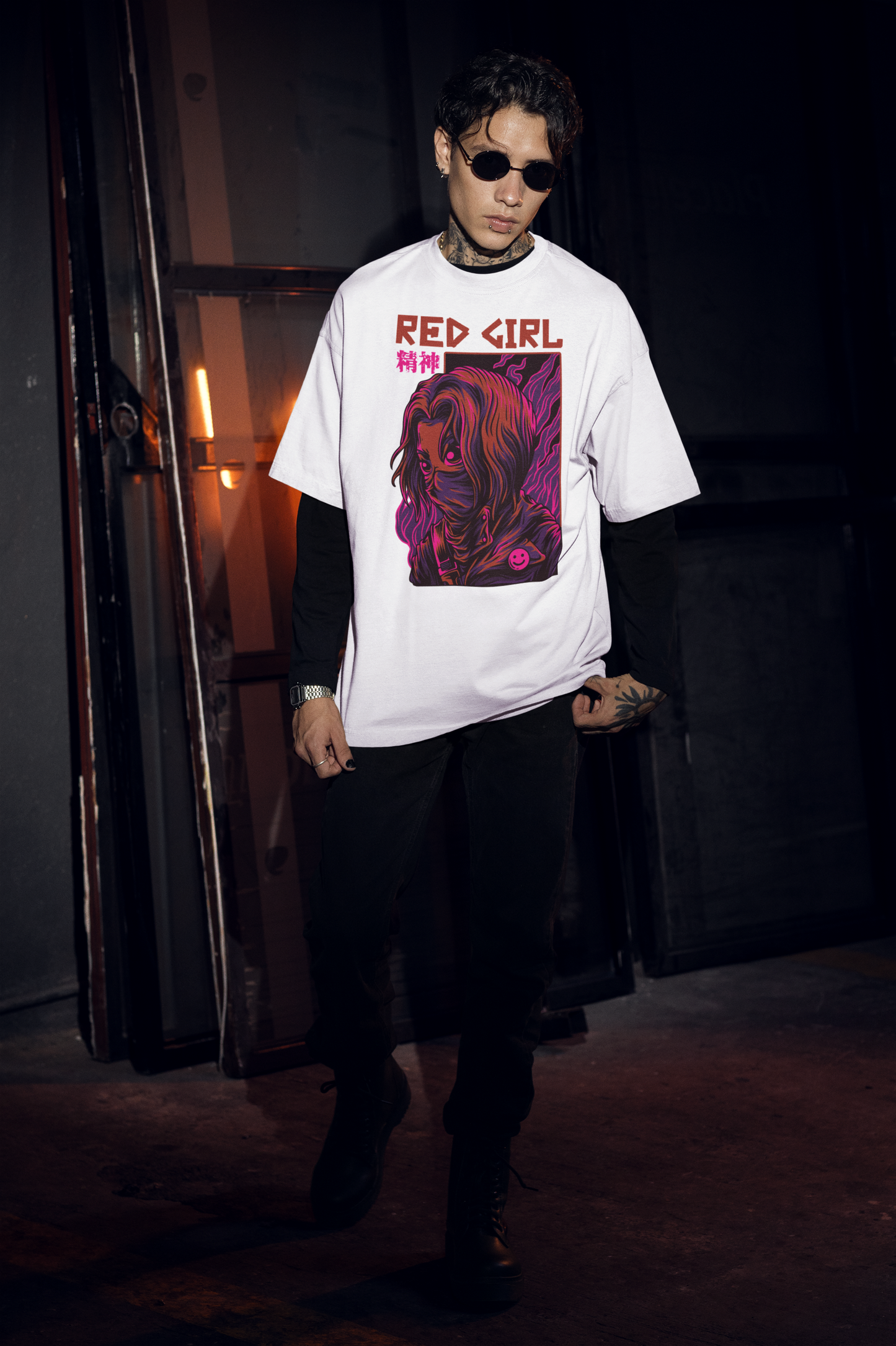 RED GIRL 2 Warrior Streetwear Frontprint - Freestyler Bio Oversized Unisex Camiseta Adulto SH