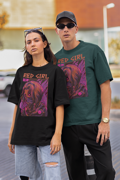 RED GIRL 2 Warrior Streetwear Frontprint - Freestyler Bio Oversized Unisex Camiseta Adulto SH