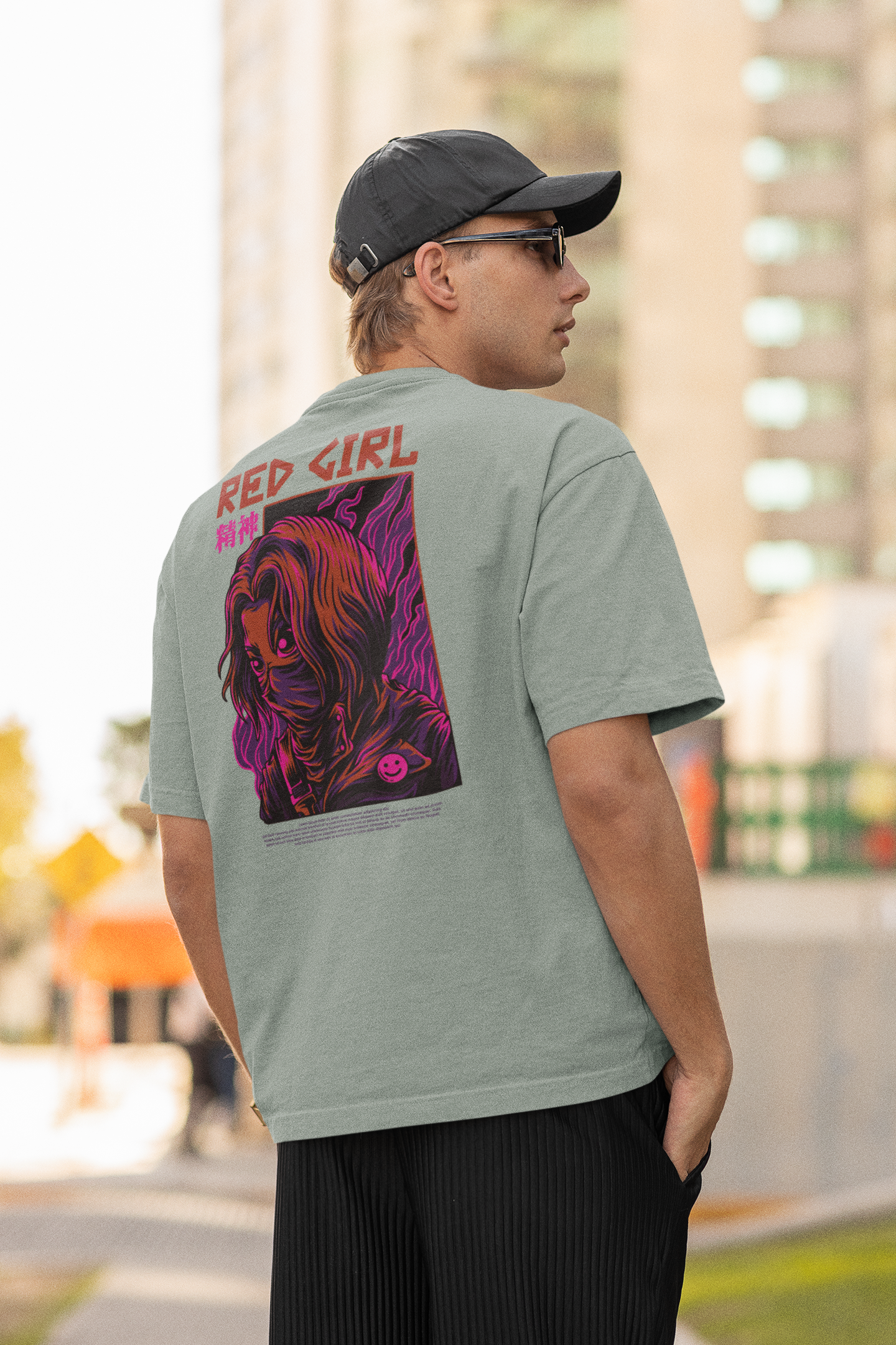 T-shirt unisexe oversize RED GIRL Warrior Streetwear Backprint - Freestyler bio adulte SH