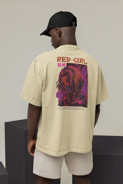 T-shirt unisexe oversize RED GIRL Warrior Streetwear Backprint - Freestyler bio adulte SH