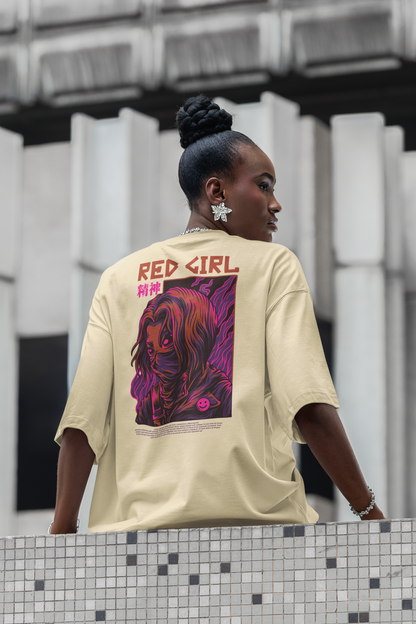 T-shirt unisexe oversize RED GIRL Warrior Streetwear Backprint - Freestyler bio adulte SH