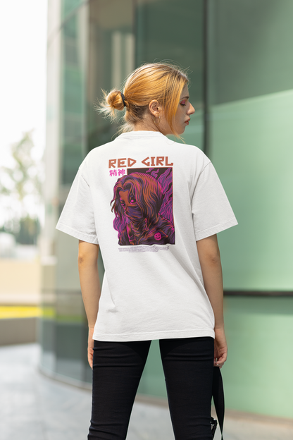 T-shirt unisexe oversize RED GIRL Warrior Streetwear Backprint - Freestyler bio adulte SH