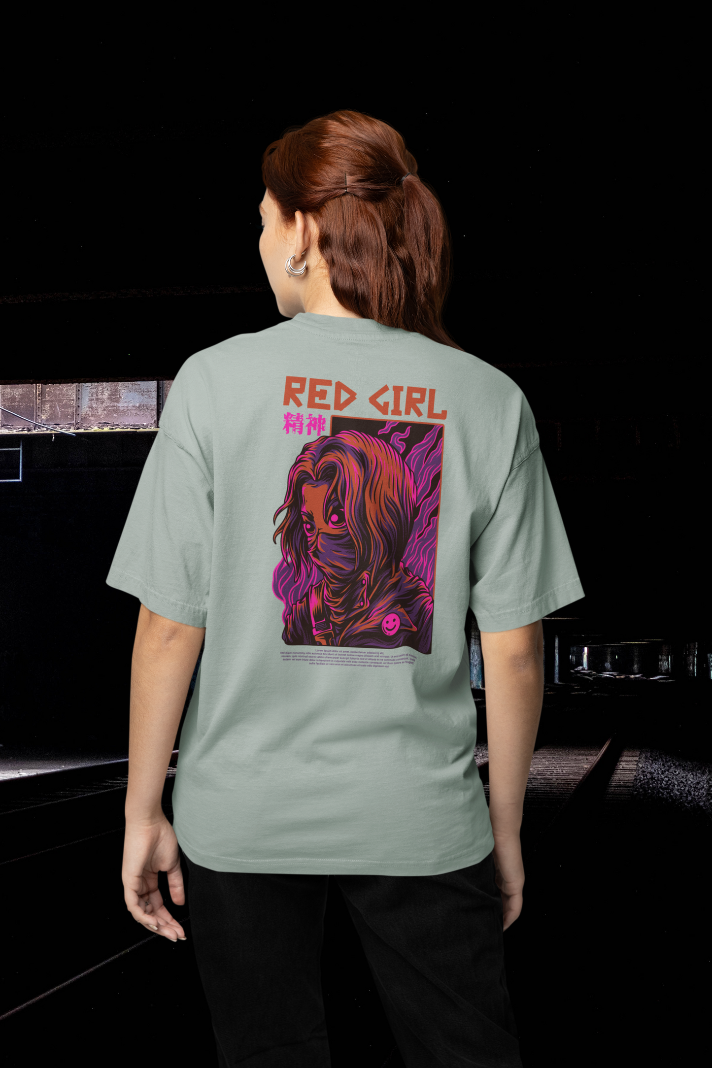 T-shirt unisexe oversize RED GIRL Warrior Streetwear Backprint - Freestyler bio adulte SH
