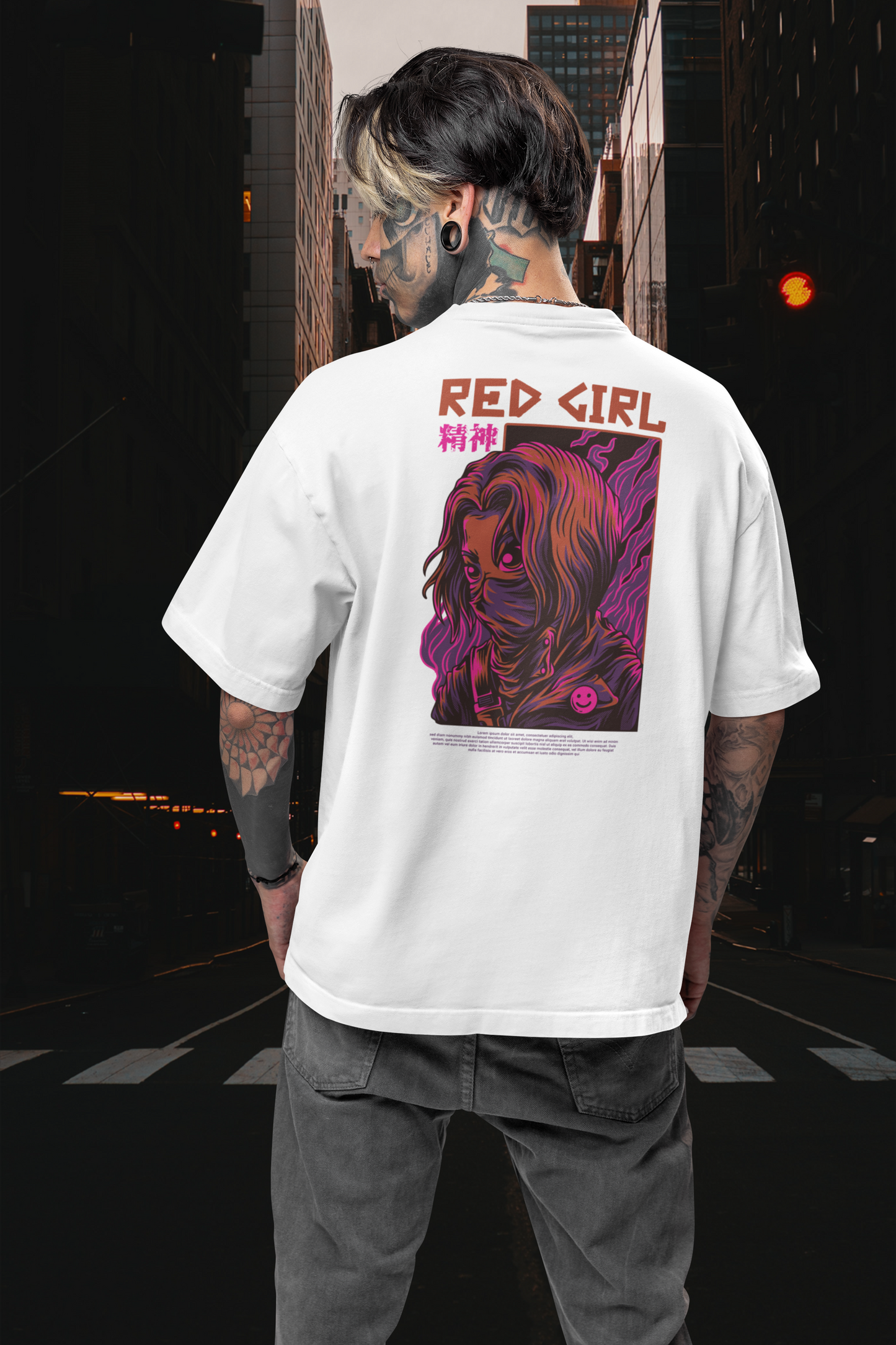 T-shirt unisexe oversize RED GIRL Warrior Streetwear Backprint - Freestyler bio adulte SH