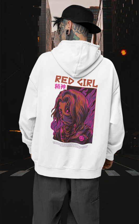 KRYOT Warrior Red Girl Hoodie - Unisex Heavyweight Oversized Streetwear 350 GSM Bio-Baumwolle