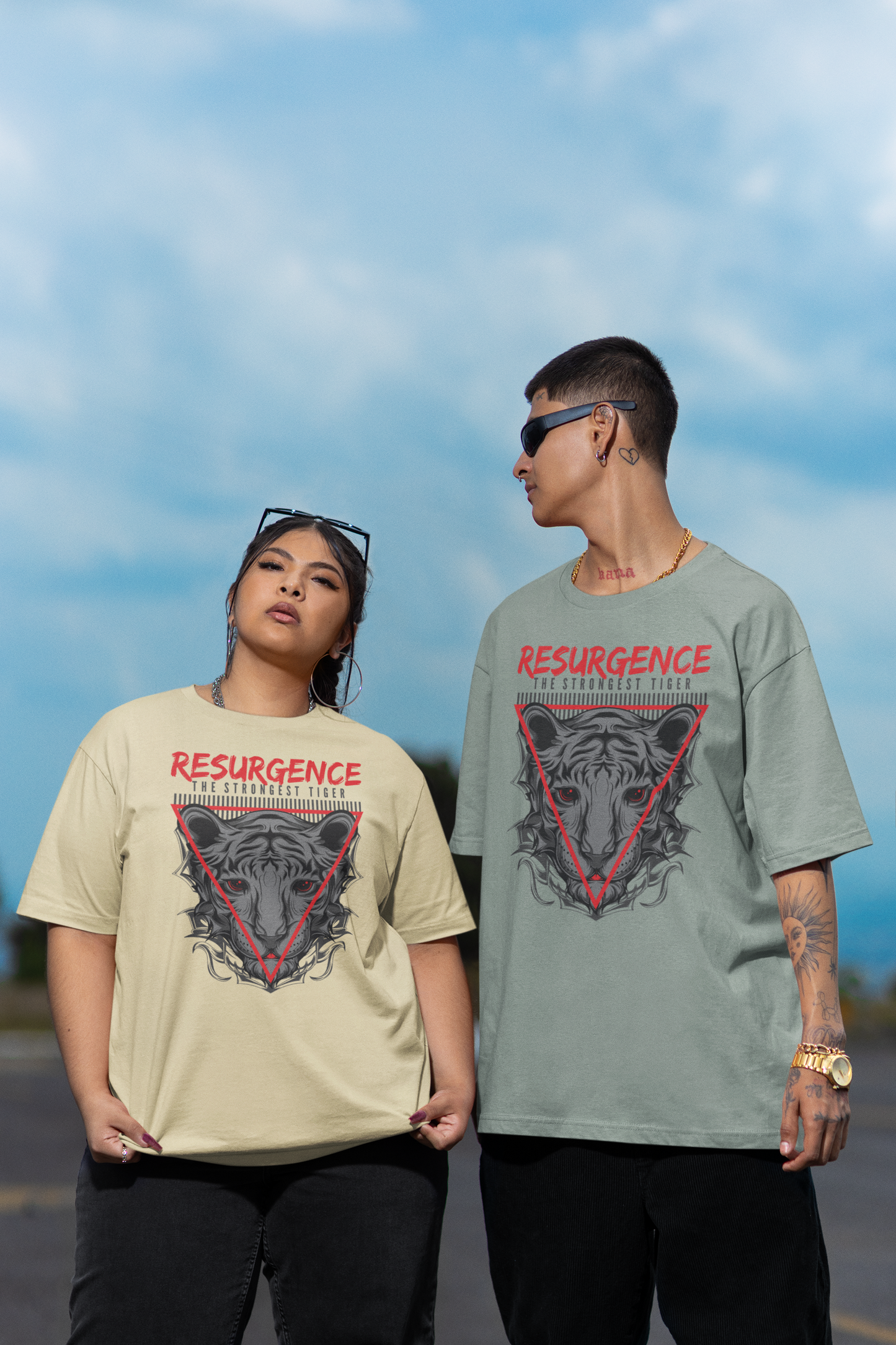 RESURGENCE STRONGEST TIGER Warrior Streetwear Impression avant - T-shirt Freestyler Bio Oversize Unisexe Adulte SH