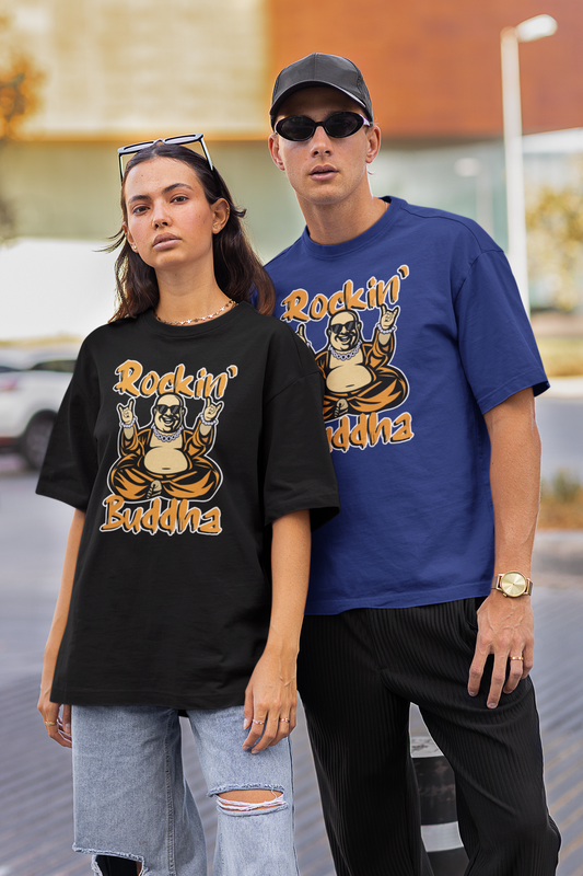 ROCKIN BUDDHA Streetwear Imprimé devant - T-shirt unisexe bio oversize Freestyler Adulte SH