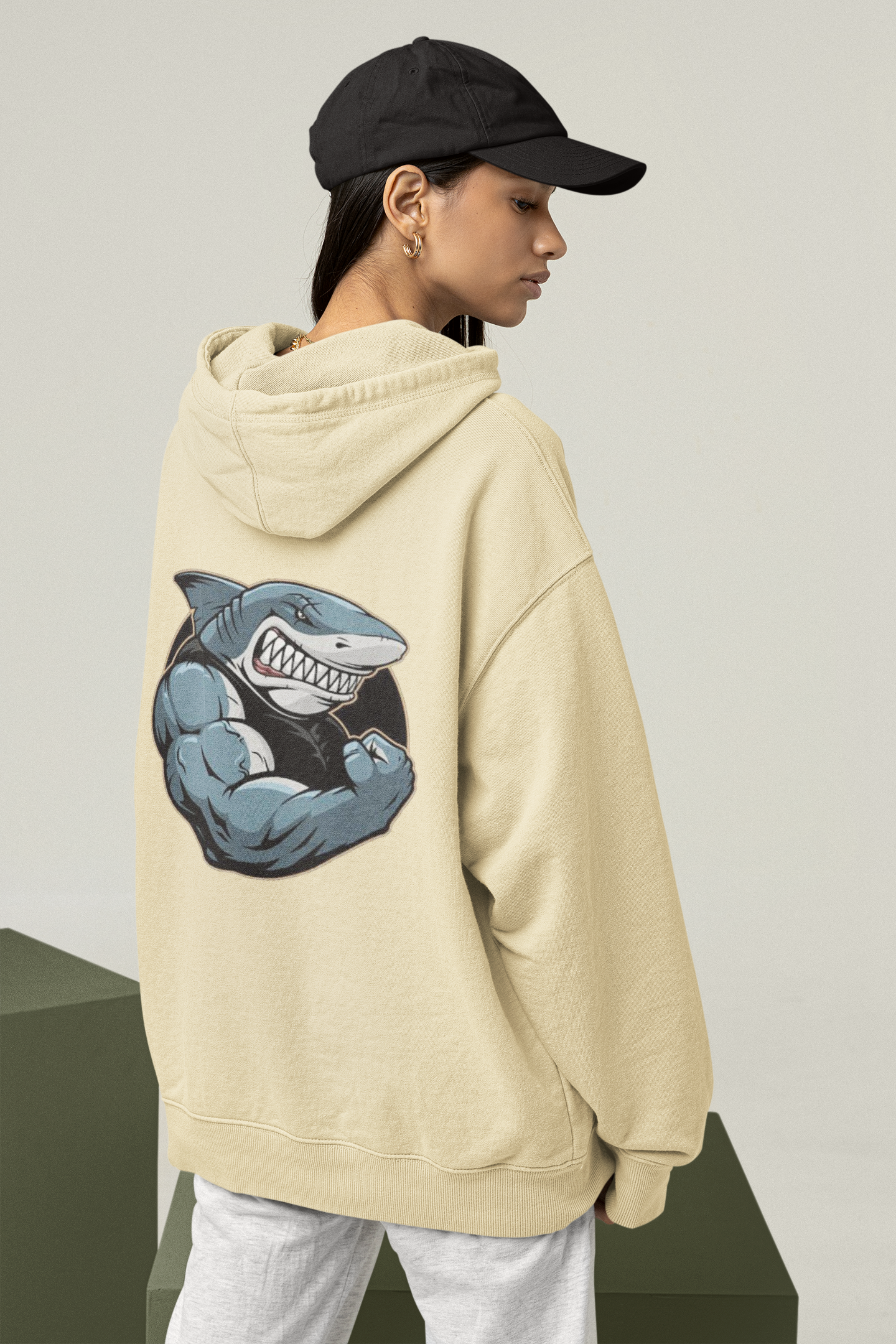 SHARKY MUSKEL HAI Streetwear Backprint - Slammer Bio Oversized Unisexe Hoodie Adulte SH