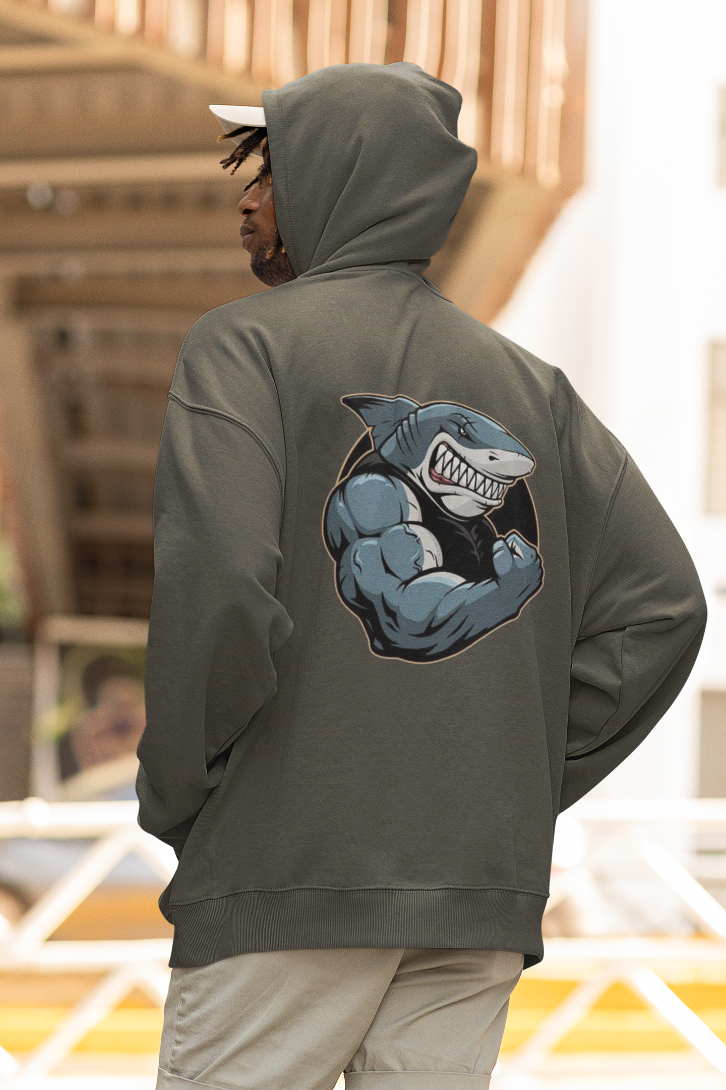 SHARKY MUSKEL HAI Streetwear Backprint - Slammer Bio Oversized Unisexe Hoodie Adulte SH