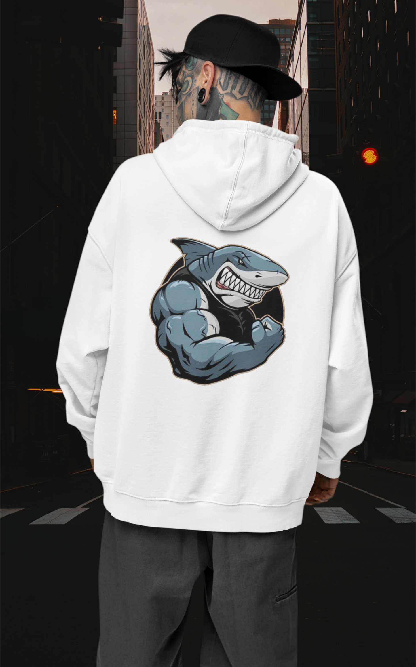 SHARKY MUSKEL HAI Streetwear Backprint - Slammer Bio Oversized Unisexe Hoodie Adulte SH