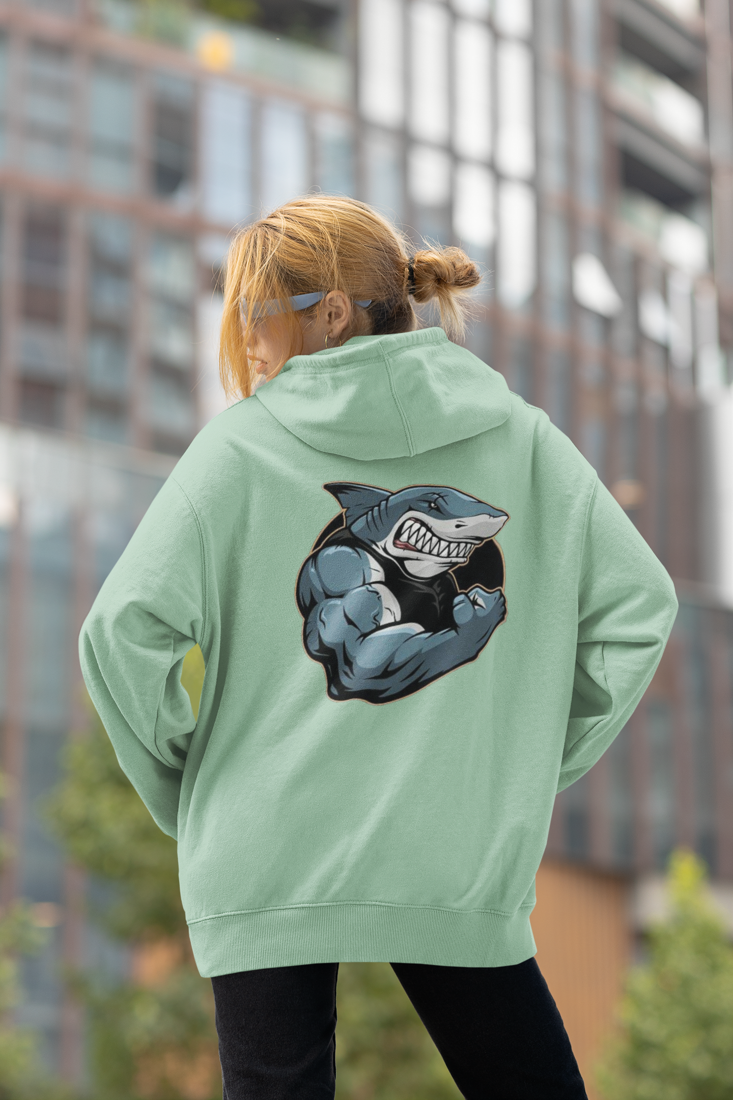 SHARKY MUSKEL HAI Streetwear Backprint - Slammer Bio Oversized Unisexe Hoodie Adulte SH