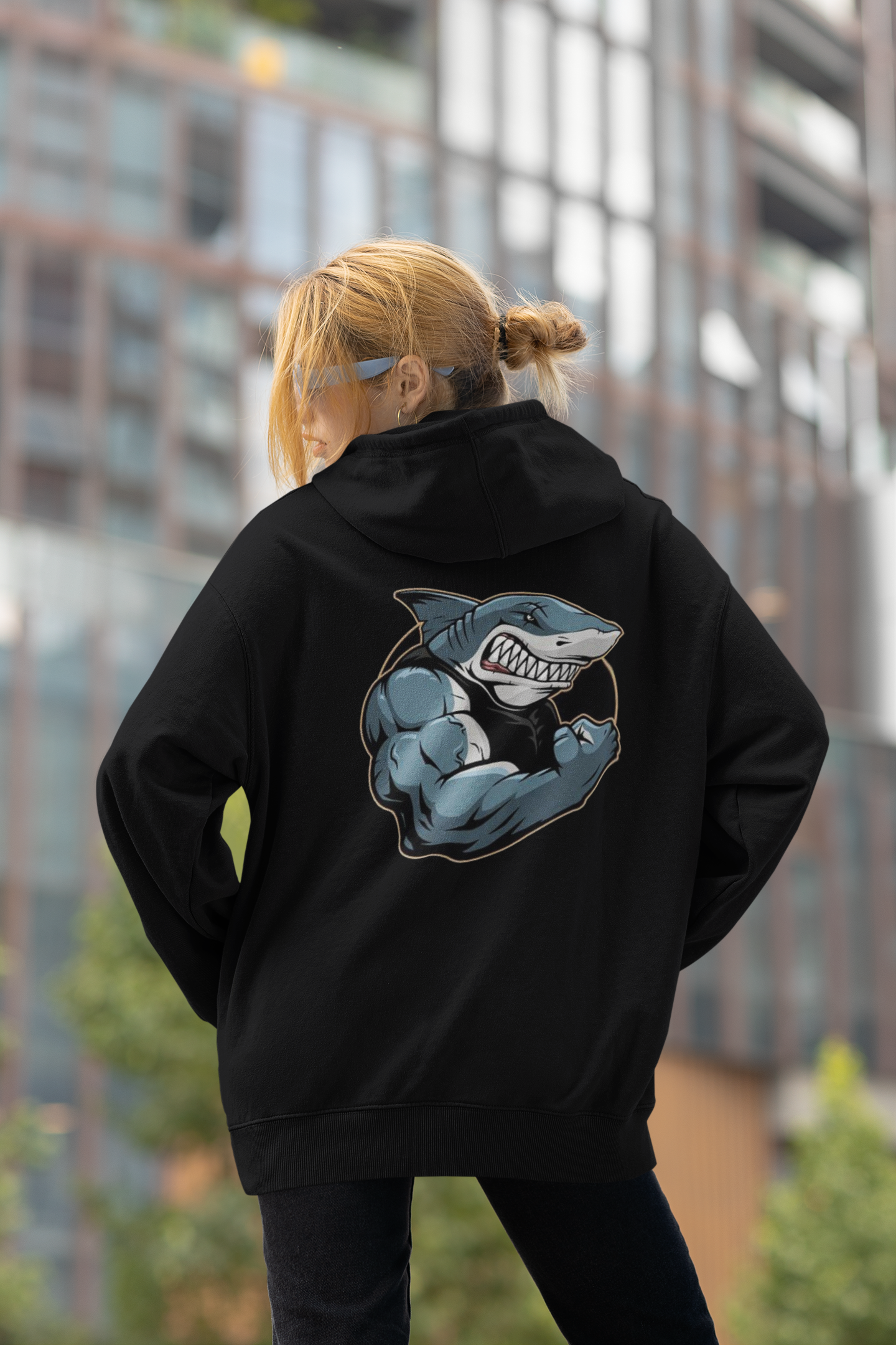SHARKY MUSKEL HAI Streetwear Backprint - Slammer Bio Oversized Unisexe Hoodie Adulte SH