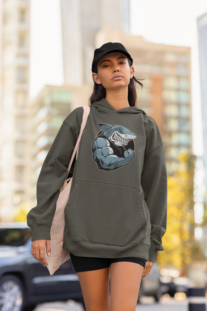 SHARKY MUSKEL HAI Streetwear Frontprint - Slammer Bio Sudadera con Capucha Unisex Oversized para Adultos SH