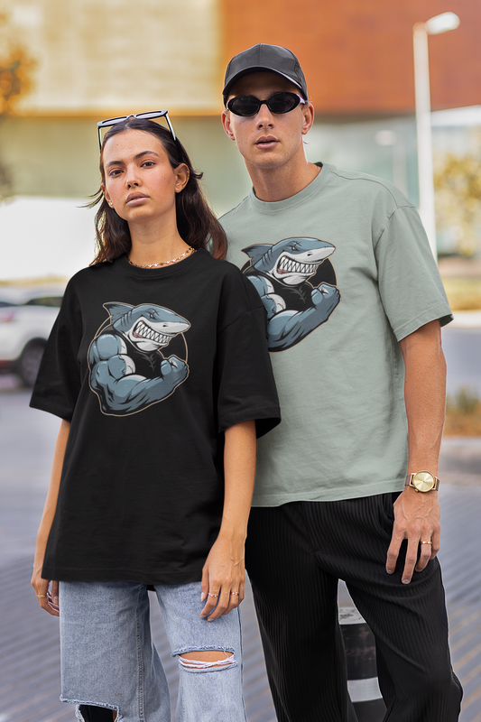 SHARKY MUSKEL HAI Streetwear Imprimé avant - T-shirt unisexe ample Freestyler Bio Adulte SH
