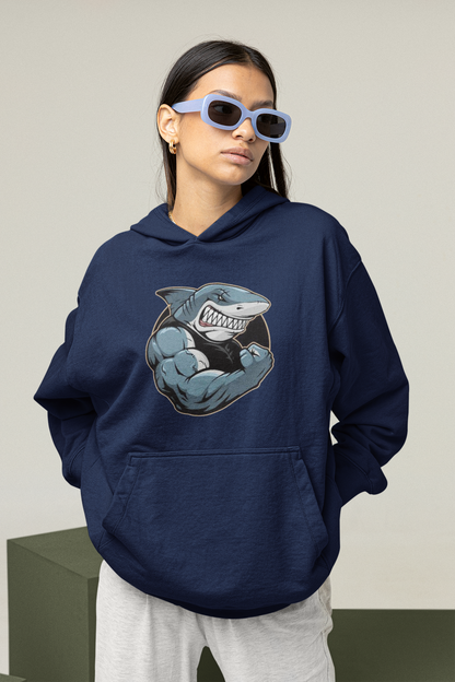 SHARKY MUSKEL HAI Streetwear Frontprint - Slammer Bio Sudadera con Capucha Unisex Oversized para Adultos SH