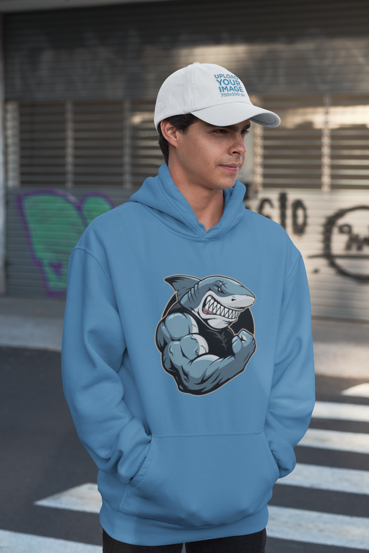 SHARKY MUSKEL HAI Streetwear Frontprint - Slammer Bio Sudadera con Capucha Unisex Oversized para Adultos SH